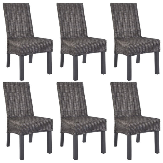 vidaXL Dining Chairs 6 pcs Brown Kubu Rattan and Mango Wood