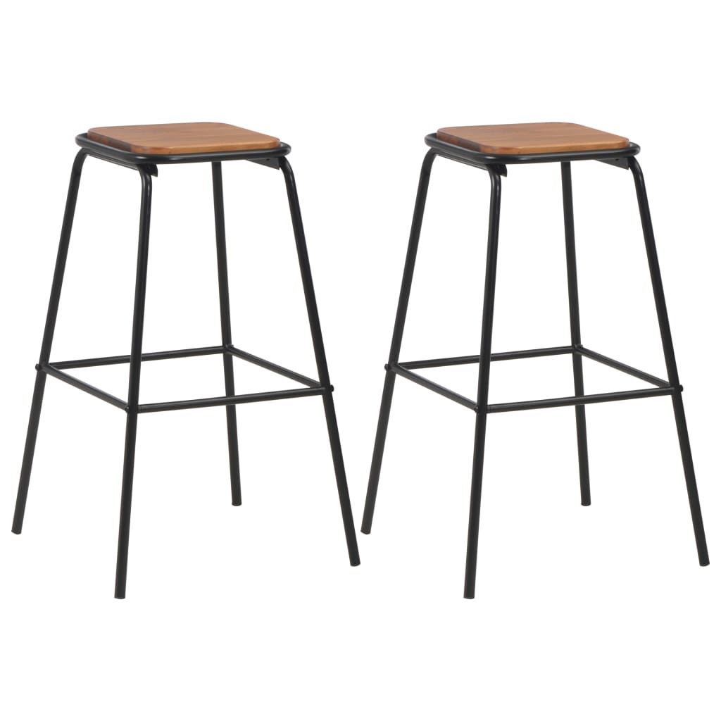 vidaXL Bar Stools 2 pcs Black Solid Pinewood and Steel