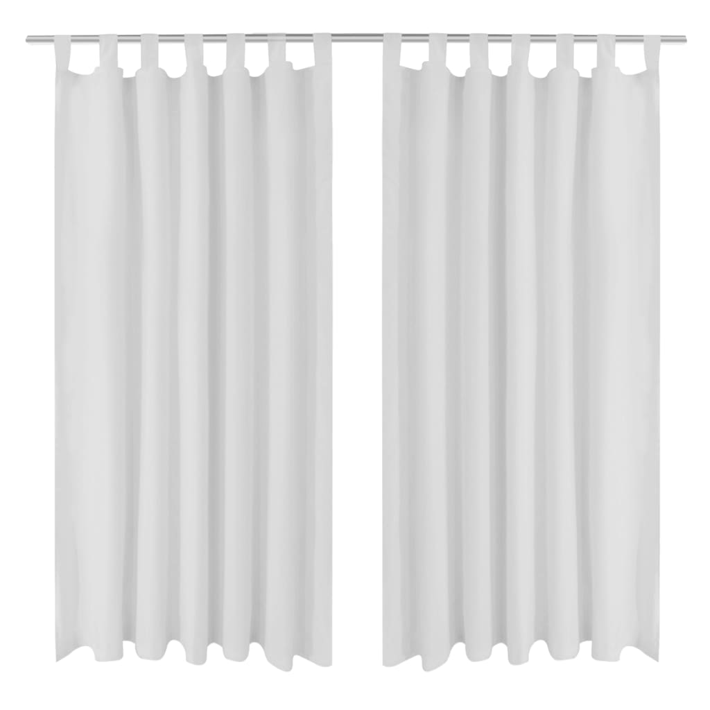 2 pcs White Micro-Satin Curtains with Loops 140 x 225 cm