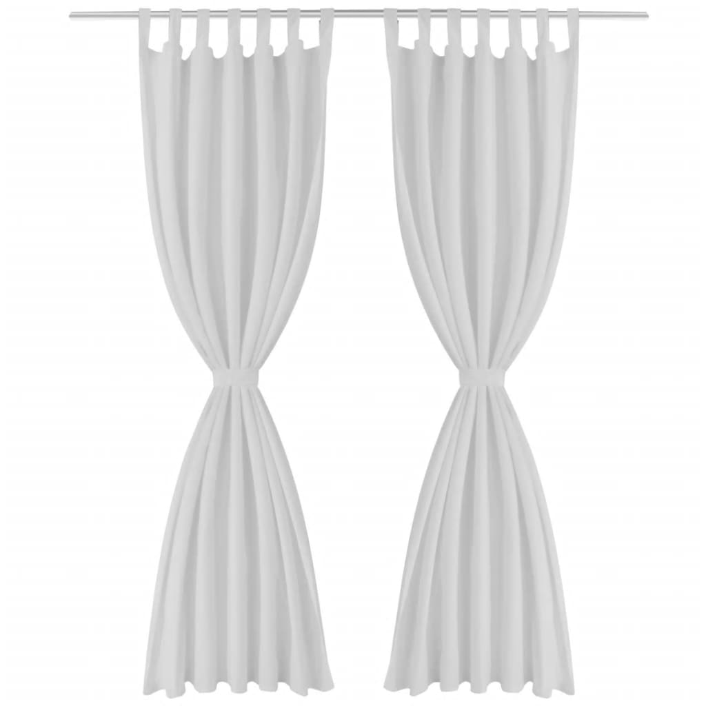 2 pcs White Micro-Satin Curtains with Loops 140 x 225 cm