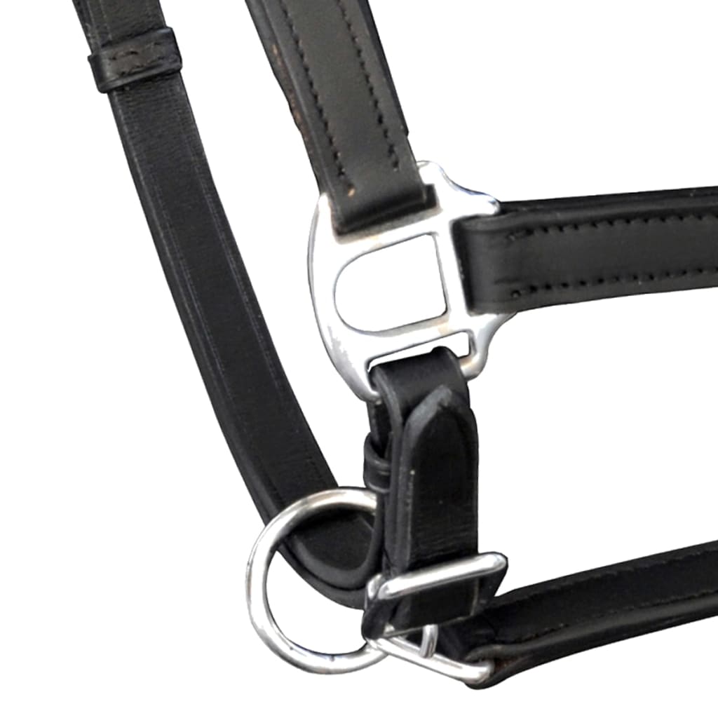 Real Leather Headcollar Stable Halter Adjustable Black Cob - Upclimb Ltd