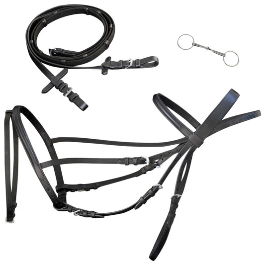 Leather Flash Bridle with Reins and Bit Black Pony - Upclimb Ltd