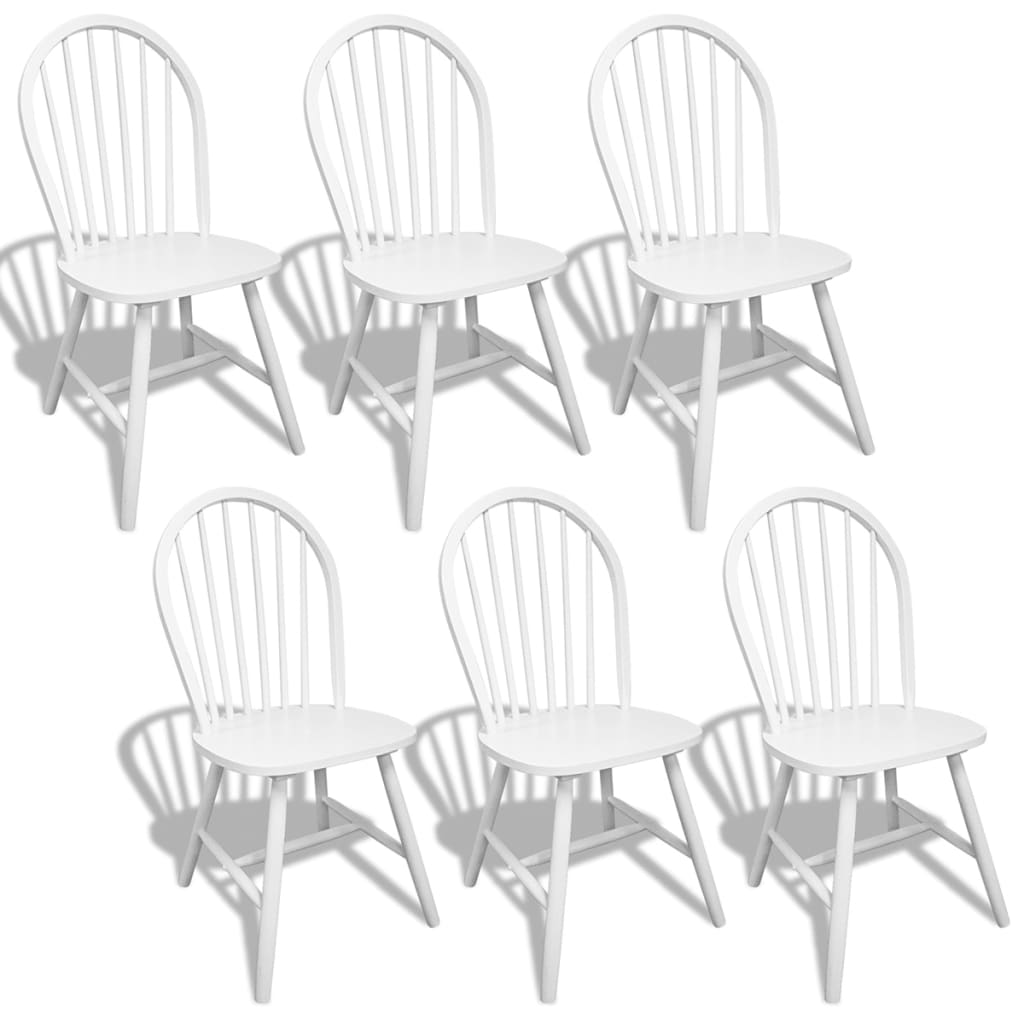 vidaXL Dining Chairs 6 pcs White Solid Rubber Wood