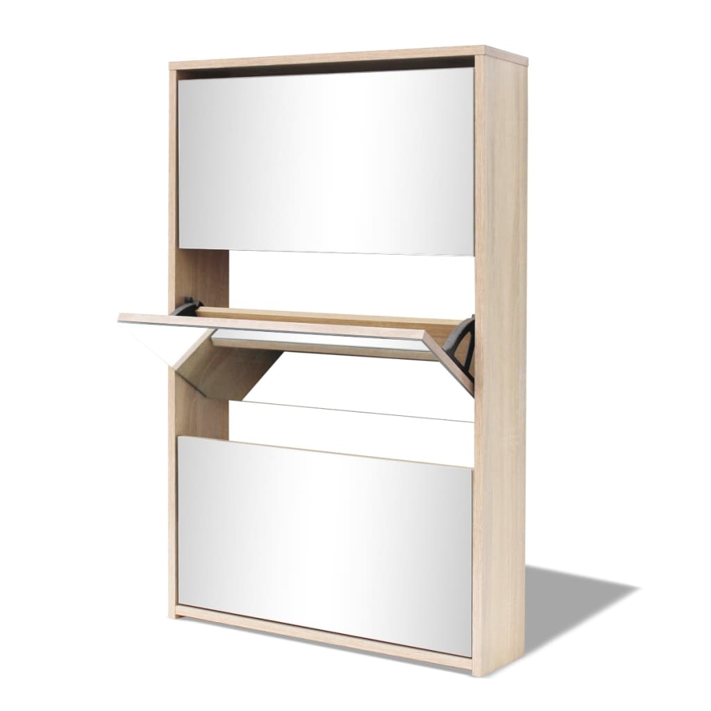 vidaXL Shoe Cabinet 3-Layer Mirror Oak 63x17x102.5 cm