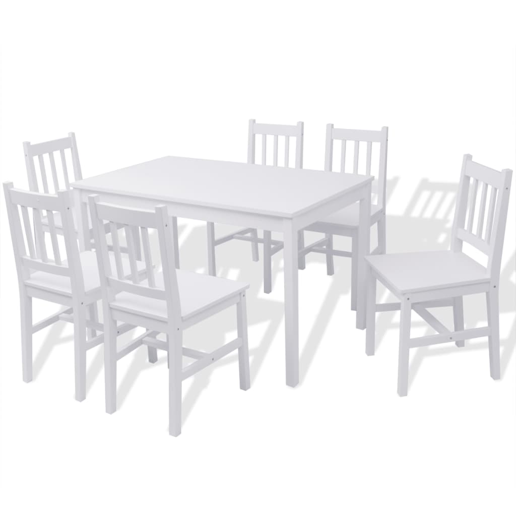 vidaXL Seven Piece Dining Set Pinewood White