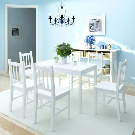 vidaXL Seven Piece Dining Set Pinewood White