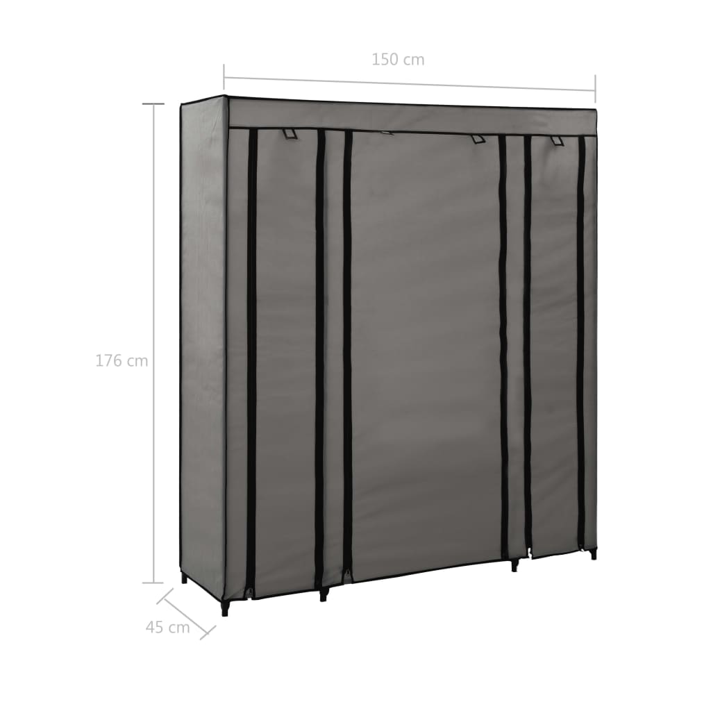 vidaXL Wardrobe with Compartments and Rods Grey 150x45x176 cm Fabric