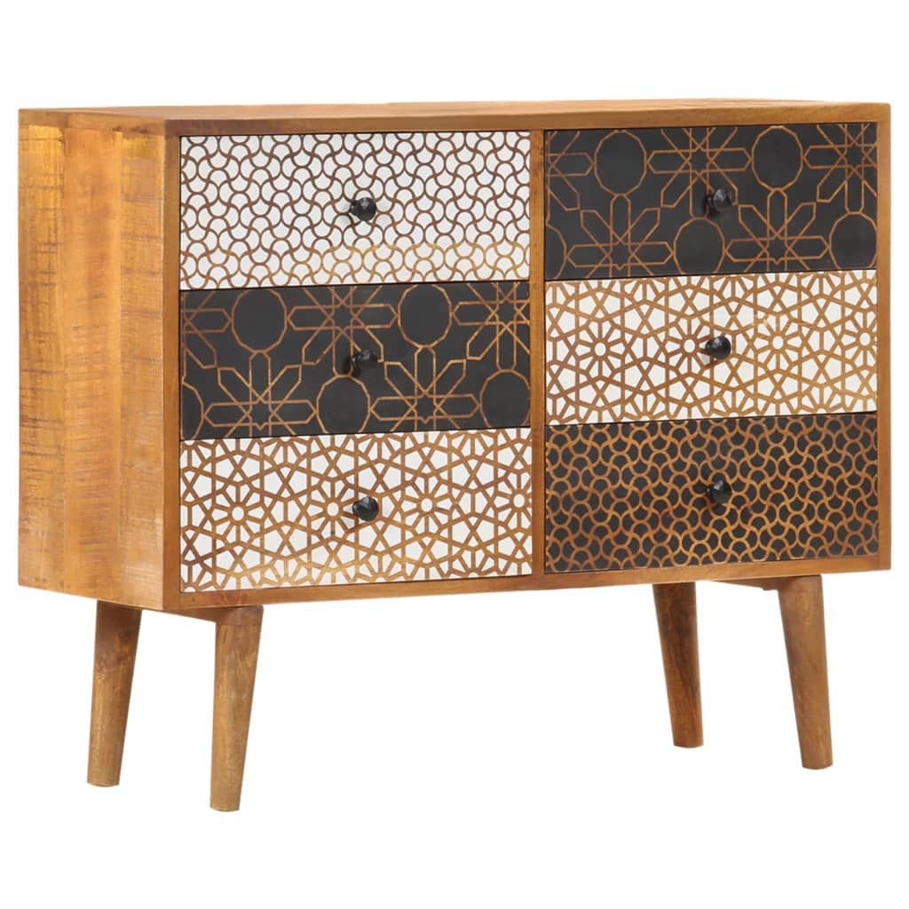 vidaXL Sideboard with Printed Pattern 90x30x70 cm Solid Mango Wood