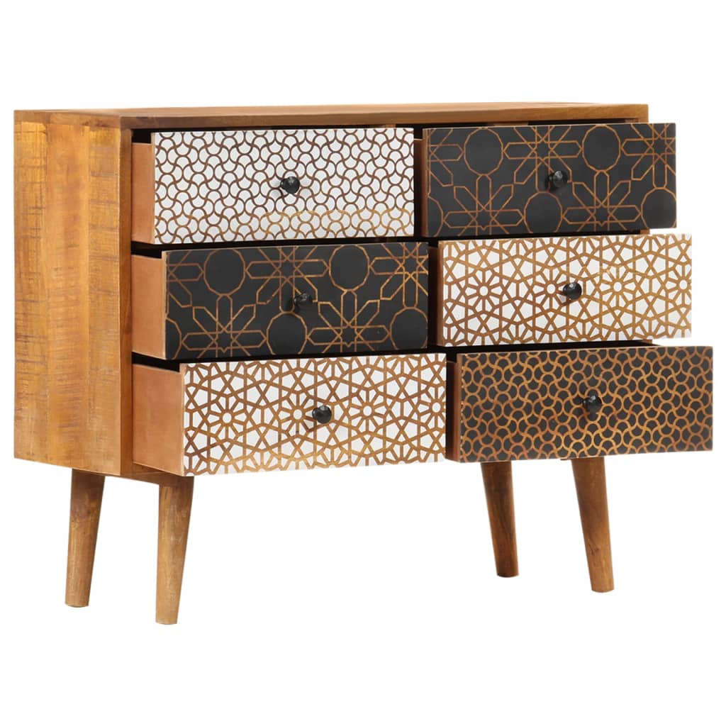 vidaXL Sideboard with Printed Pattern 90x30x70 cm Solid Mango Wood