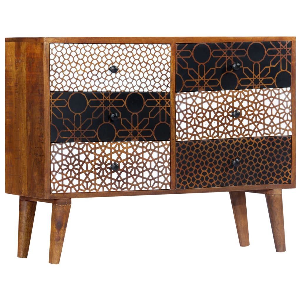 vidaXL Sideboard with Printed Pattern 90x30x70 cm Solid Mango Wood