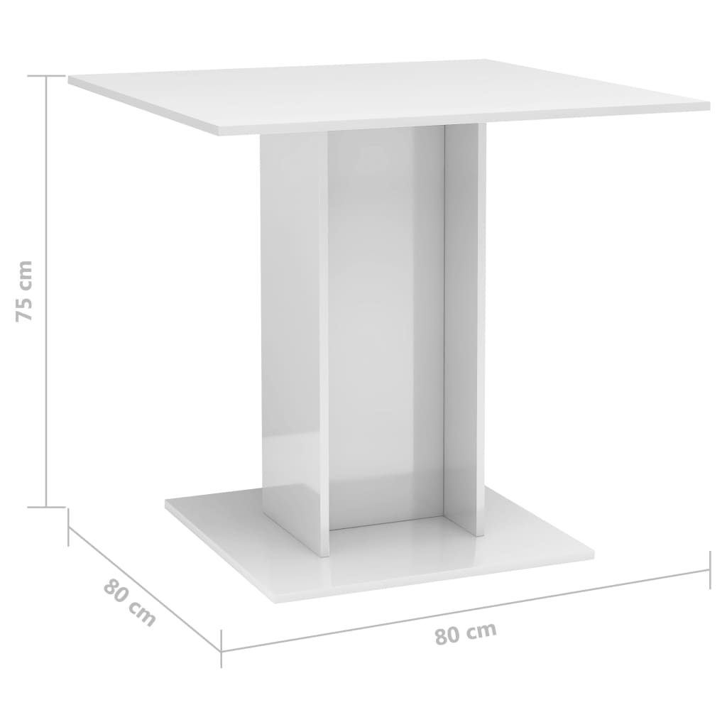 Table à manger en bois d'ingénierie blanc brillant 80x80x75 cm