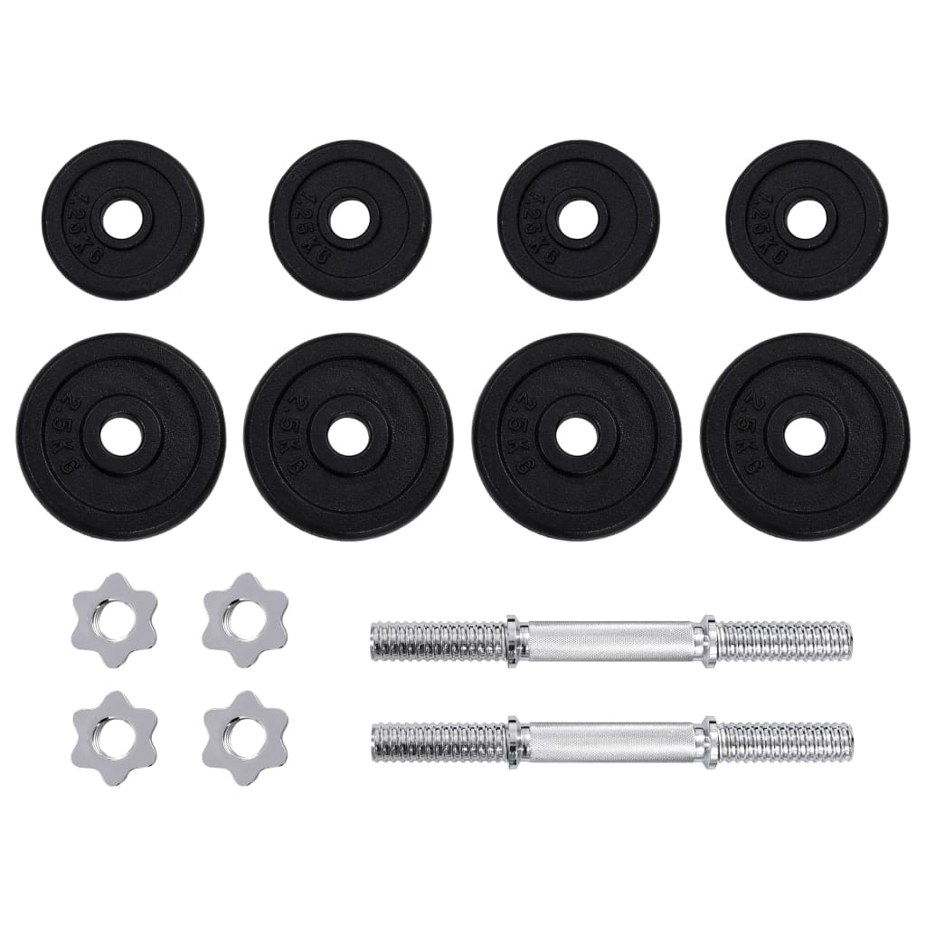 vidaXL 15 Piece Dumbbell set 20 kg Cast Iron