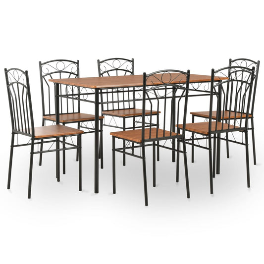 vidaXL 7 Piece Dining Set MDF and Steel Brown