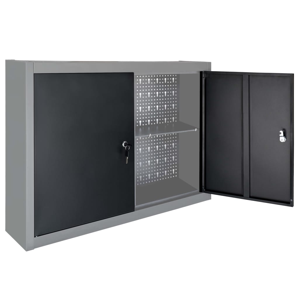 vidaXL Wall Mounted Tool Cabinet Industrial Style Metal Grey and Black