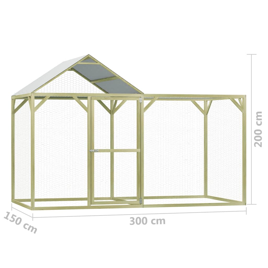 vidaXL Chicken Cage 3x1.5x2 m Impregnated Pinewood