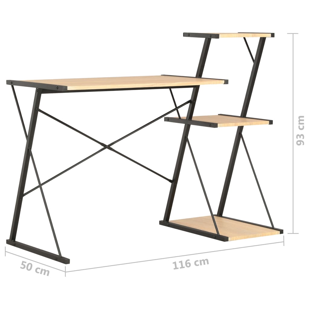 vidaXL Desk with Shelf Black and Oak 116x50x93 cm