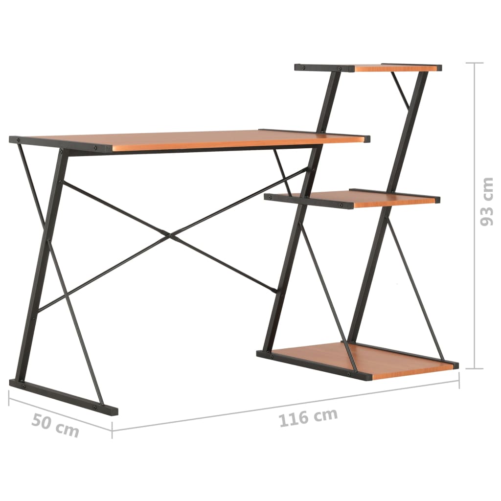 vidaXL Desk with Shelf Black and Brown 116x50x93 cm