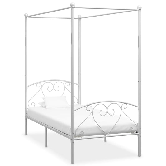 284426 vidaXL Canopy Bed Frame without Mattress White Metal 90x200 cm