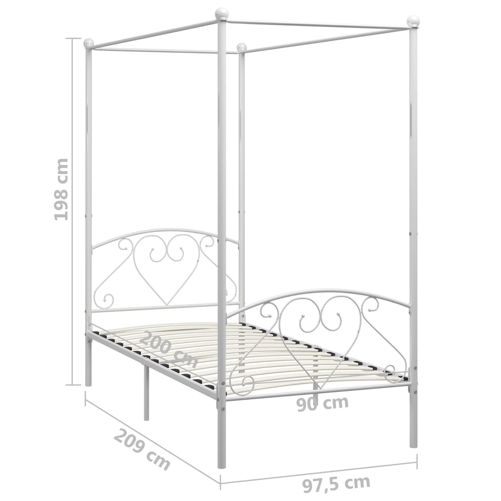 284426 vidaXL Canopy Bed Frame without Mattress White Metal 90x200 cm