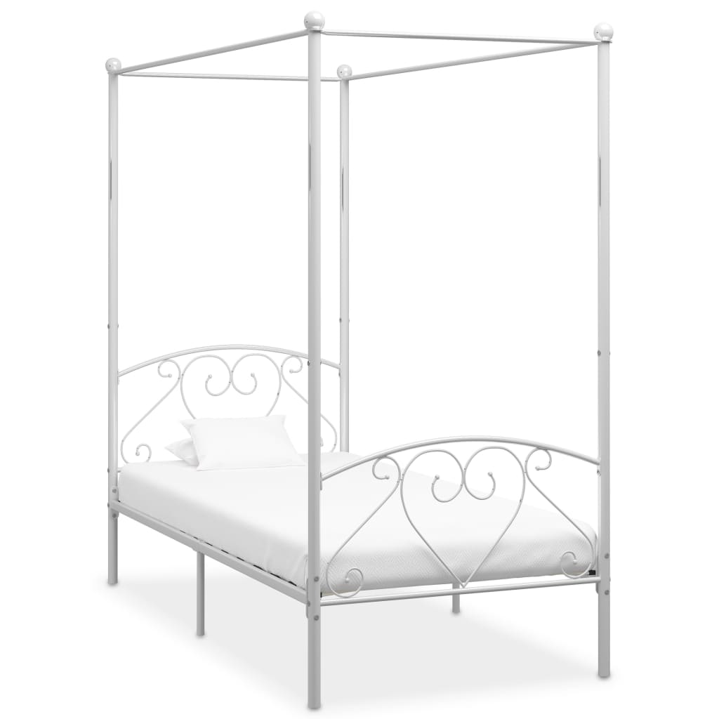 284427 vidaXL Canopy Bed Frame without Mattress White Metal 100x200 cm