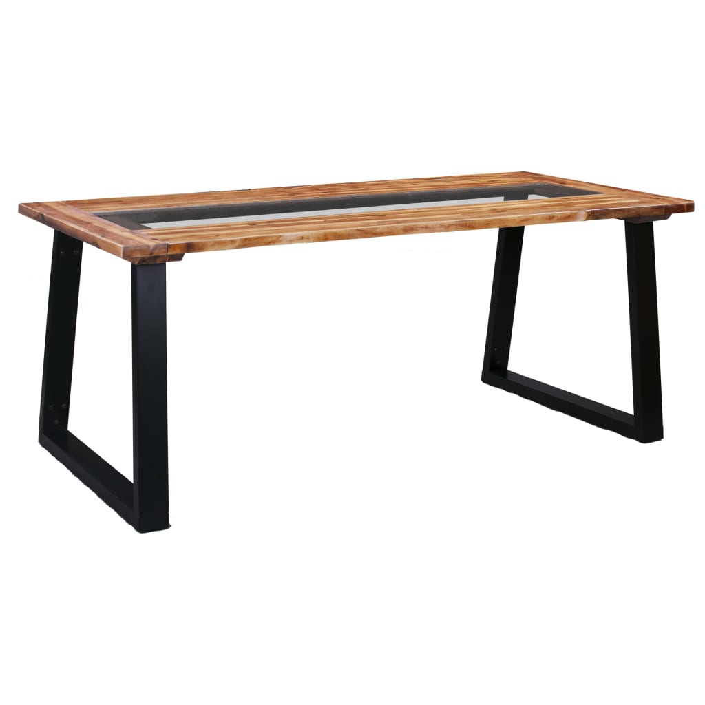 vidaXL Dining Table 180x90x75 cm Solid Acacia Wood and Glass