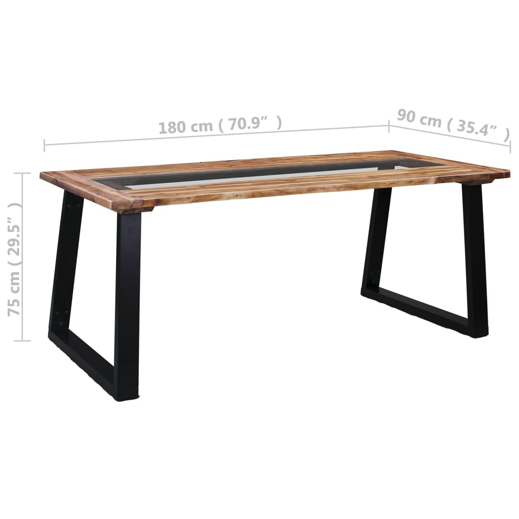 vidaXL Dining Table 180x90x75 cm Solid Acacia Wood and Glass