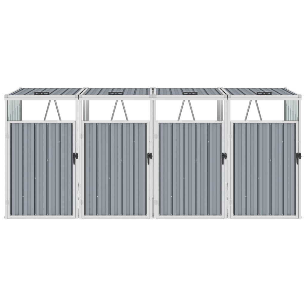 vidaXL Quadruple Garbage Bin Shed Grey 286x81x121 cm Steel