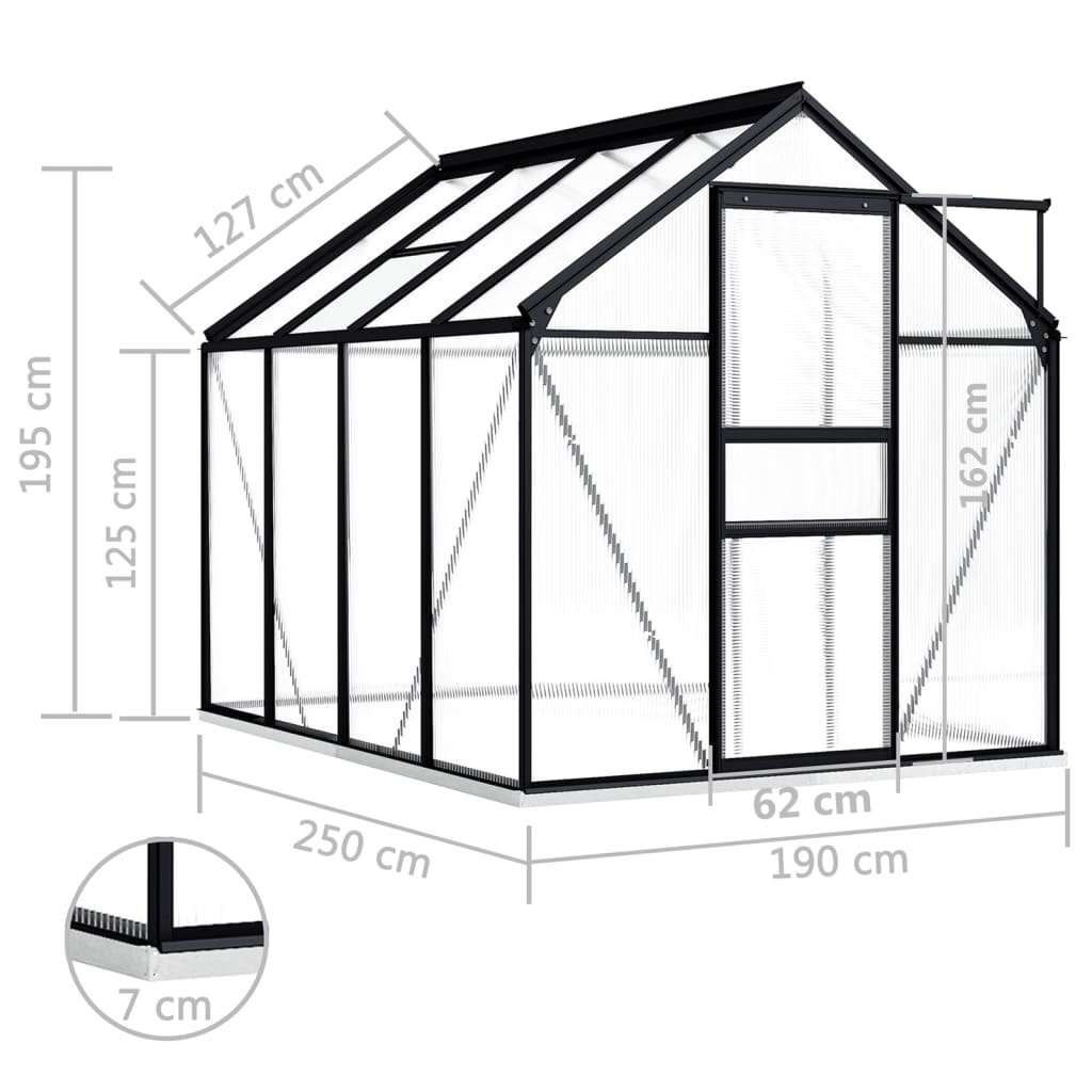 Serre avec cadre de base en aluminium anthracite 4,75 m²