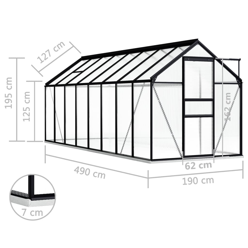 Serre avec cadre de base en aluminium anthracite 9,31 m²