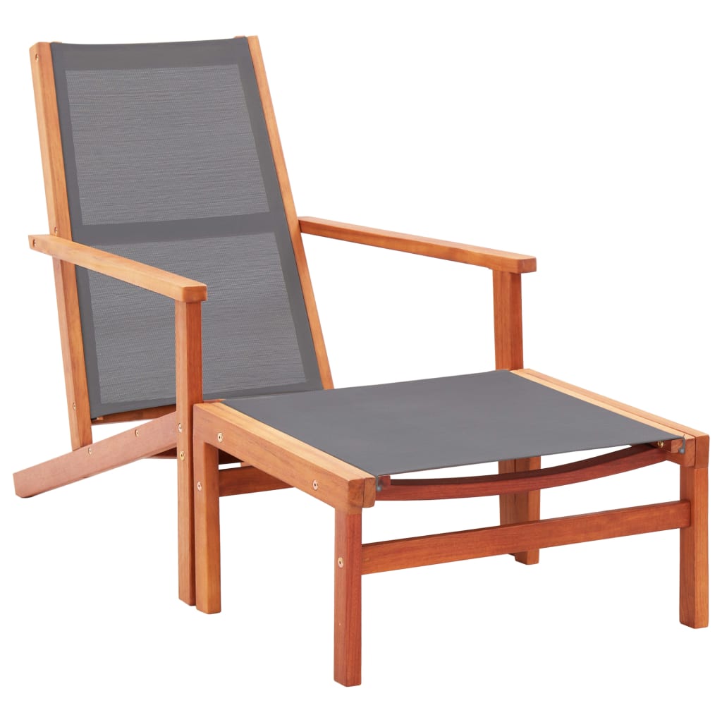 Chaise de jardin avec repose-pieds en bois d'eucalyptus massif gris et textilène
