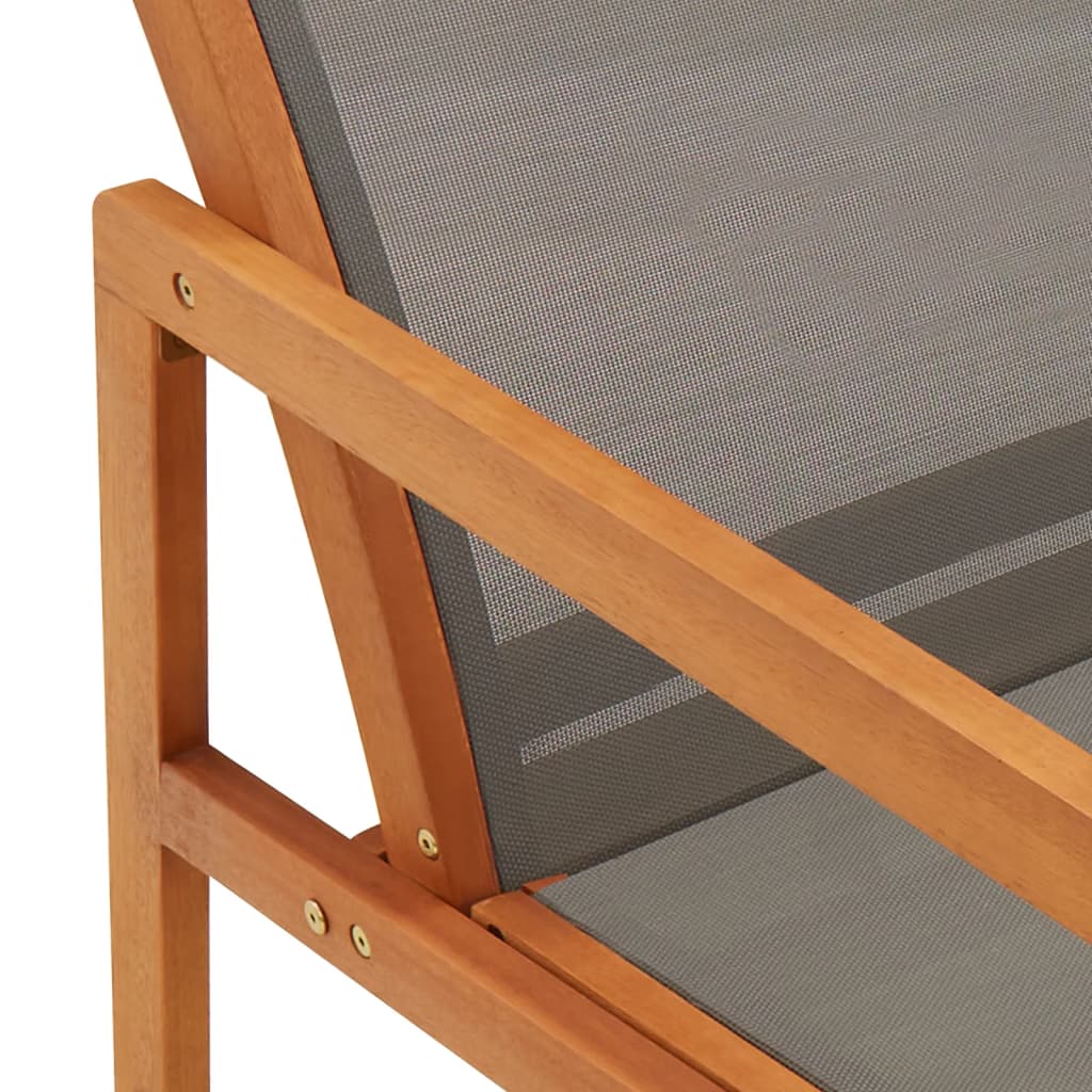 Chaise longue de jardin en bois d'eucalyptus massif gris et textilène
