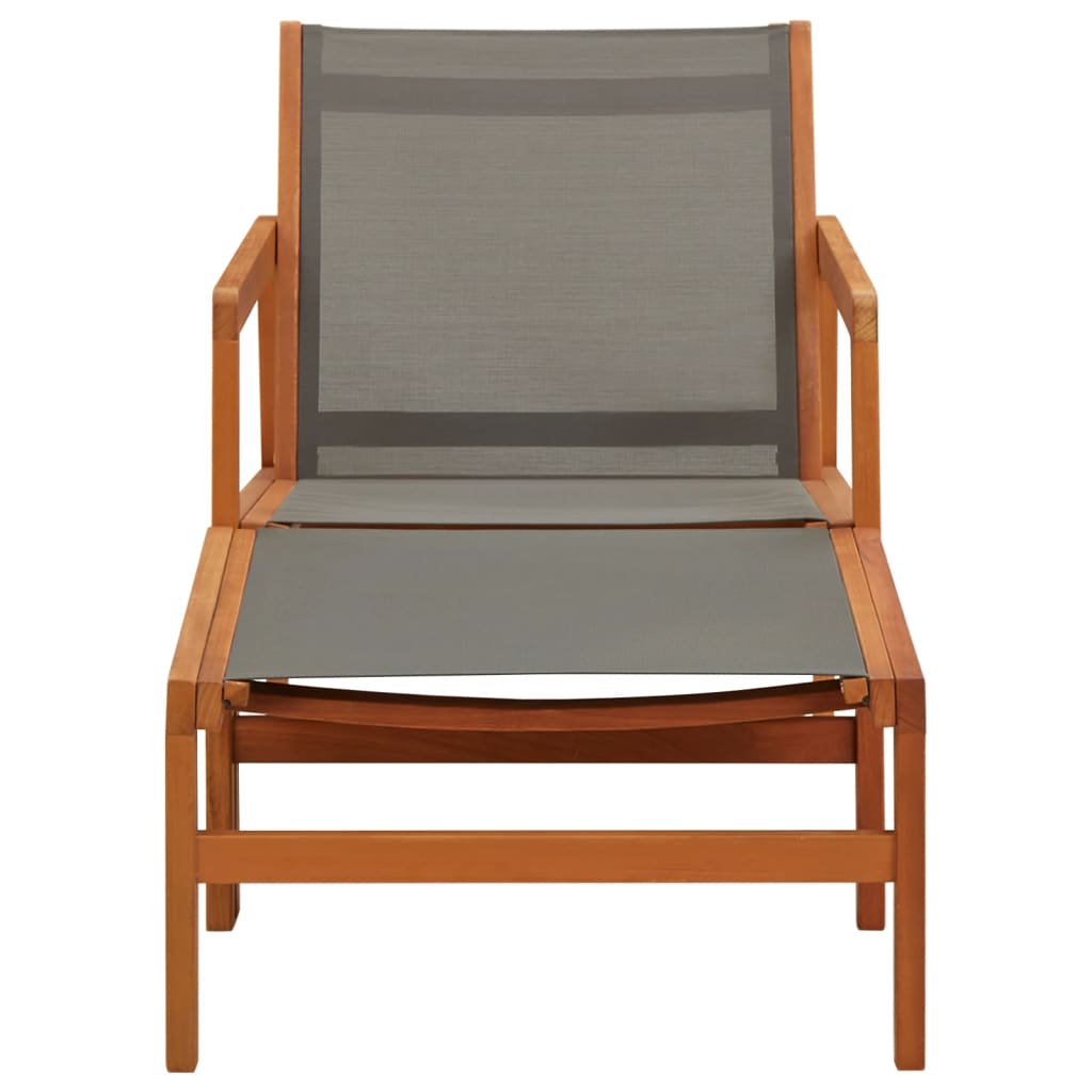 Chaise de jardin avec repose-pieds en bois d'eucalyptus massif gris et textilène