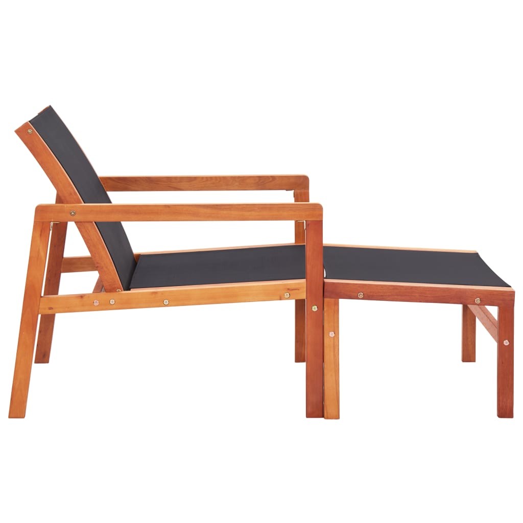 Chaise de jardin avec repose-pieds en bois d'eucalyptus massif et textilène