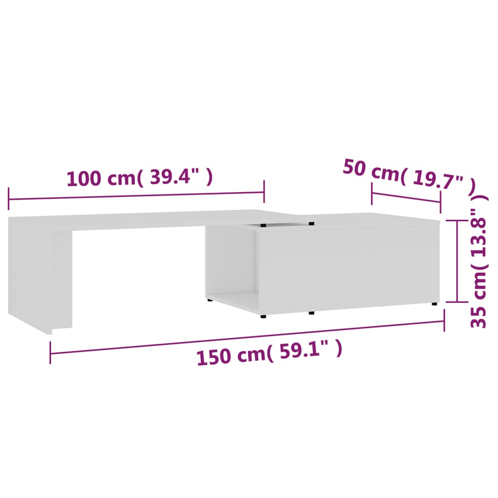 Salontafel wit 150x50x35 cm bewerkt hout