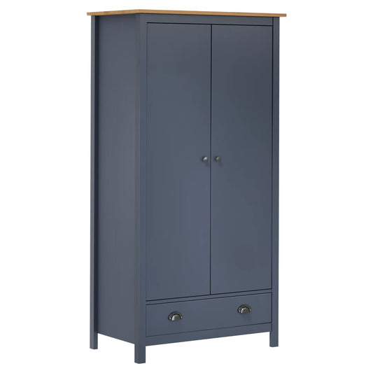 2-deurs kledingkast Hill grijs 89x50x170 cm massief grenenhout