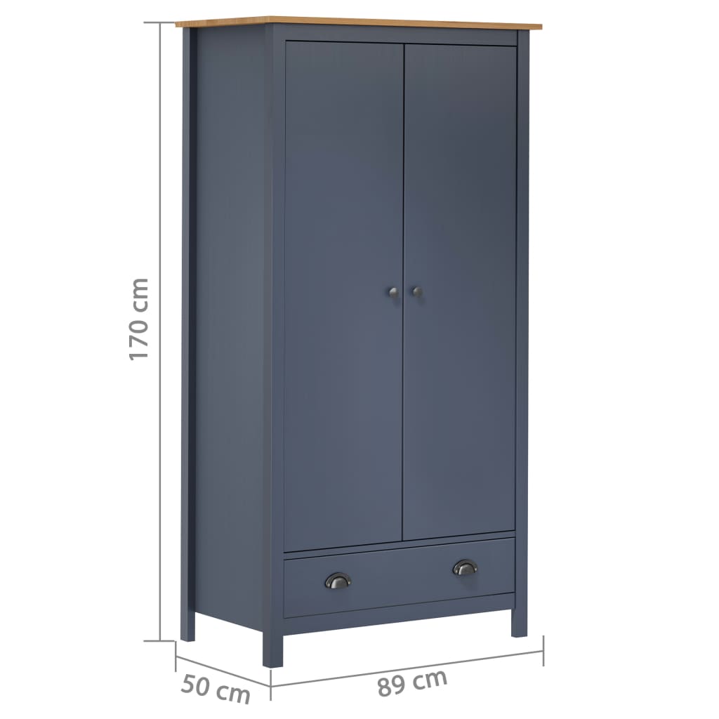 2-deurs kledingkast Hill grijs 89x50x170 cm massief grenenhout