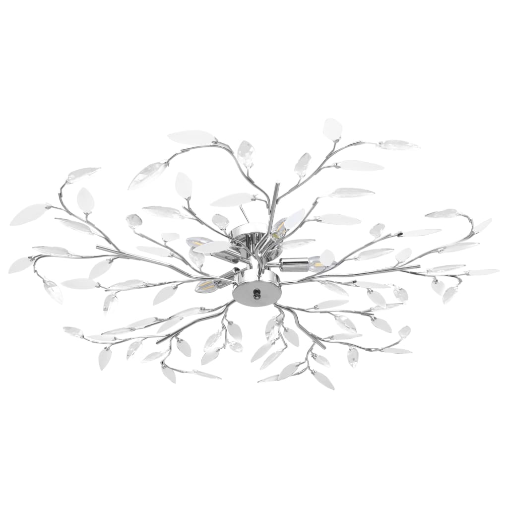 Plafonnier avec Bras Feuilles en Cristal Acrylique pour 5 Ampoules E14 Blanc