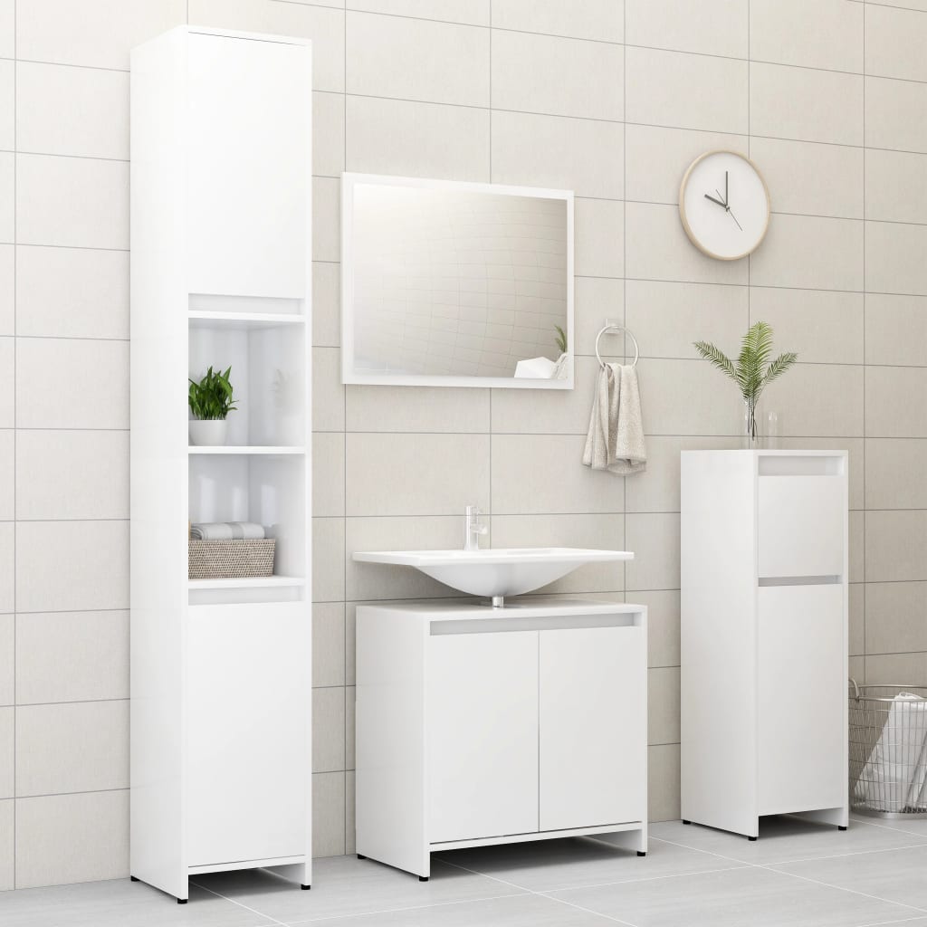 Meuble de salle de bain Blanc brillant 30x30x95 cm Bois d'ingénierie