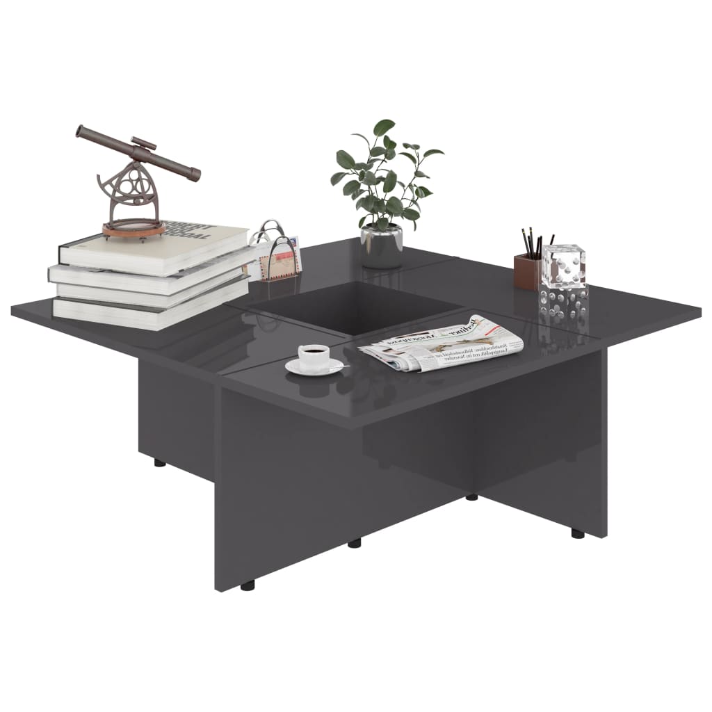 Table basse gris brillant 79,5x79,5x30 cm bois d'ingénierie