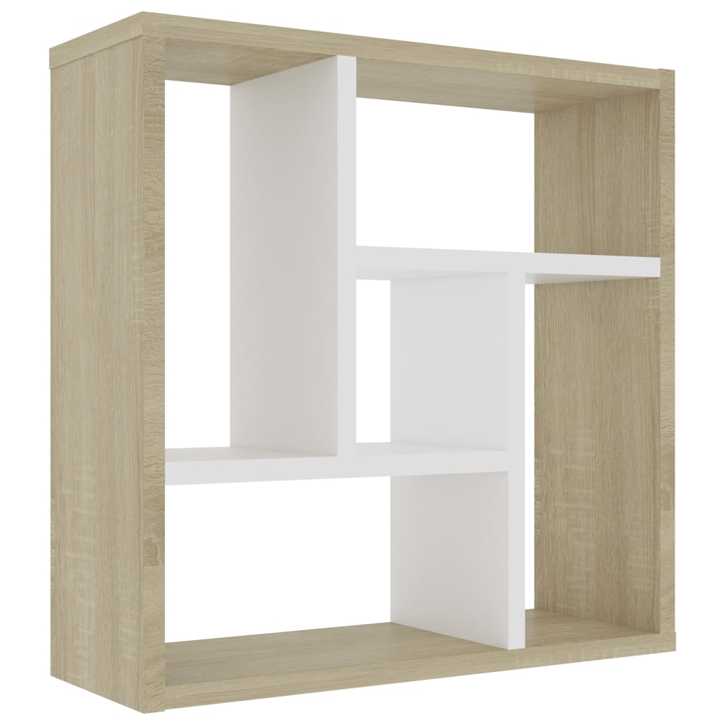 vidaXL Wall Shelf White and Sonoma Oak 45.1x16x45.1 cm Engineered Wood