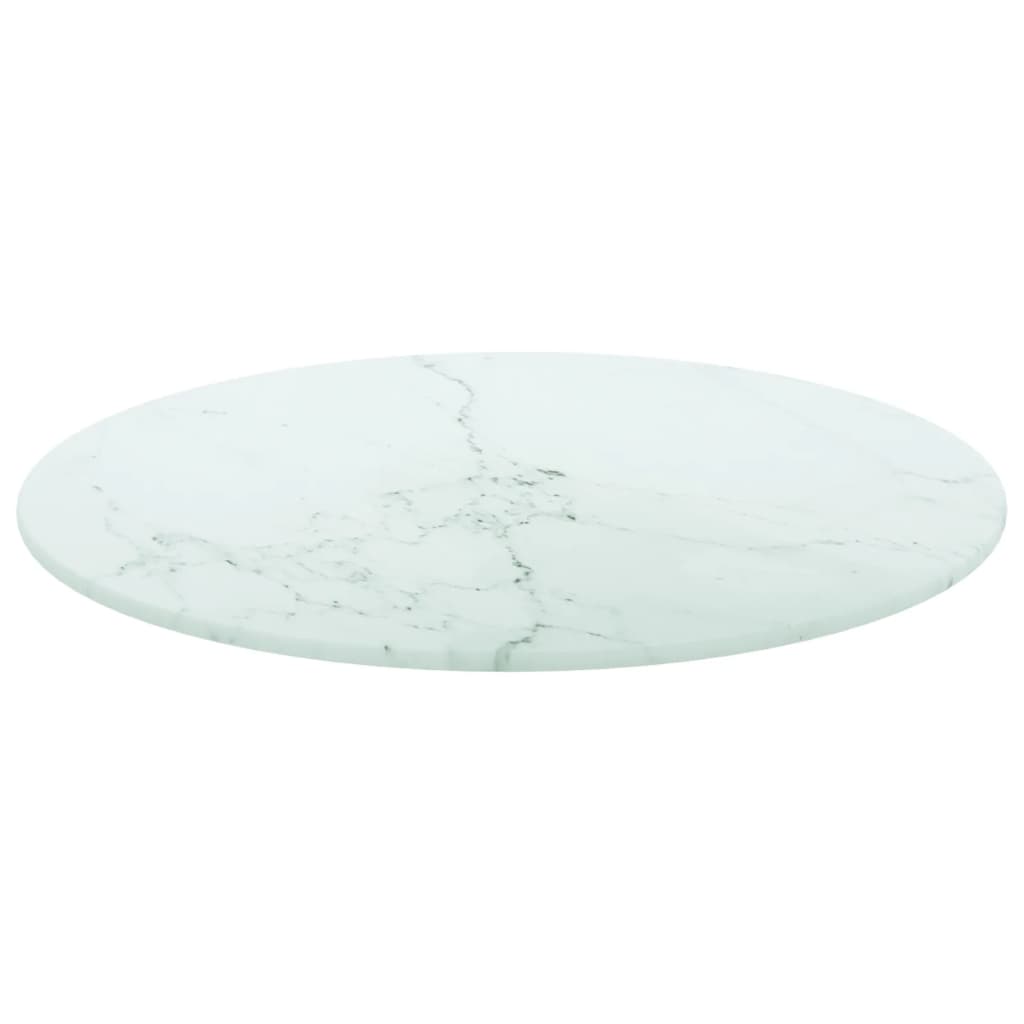 Plateau de Table Blanc Ø40x0.8 cm Verre Trempé avec Design Marbre