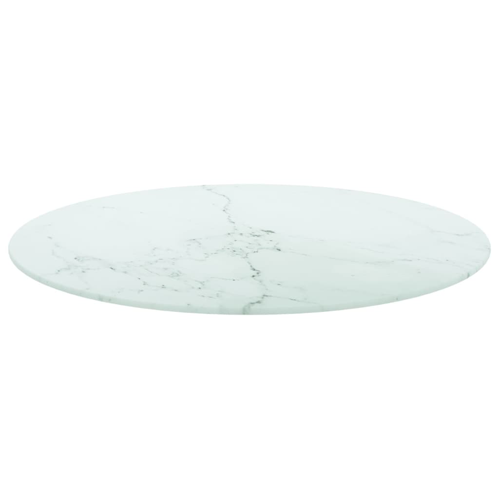 Plateau de Table en Verre Trempé Blanc ?60x0.8 cm avec Motif Marbre