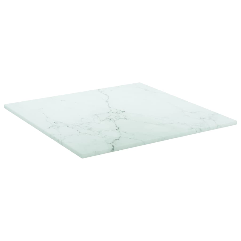 Plateau de Table Blanc 30x30 cm 6 mm Verre Trempé Motif Marbre