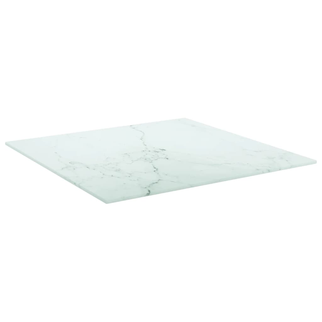 Tafelblad wit 50x50 cm 6 mm gehard glas met marmeren design