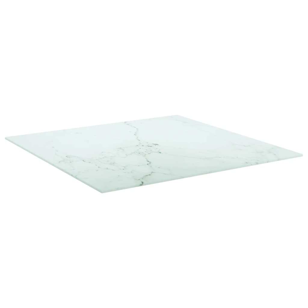 Tafelblad wit 70x70 cm 6 mm gehard glas met marmeren design