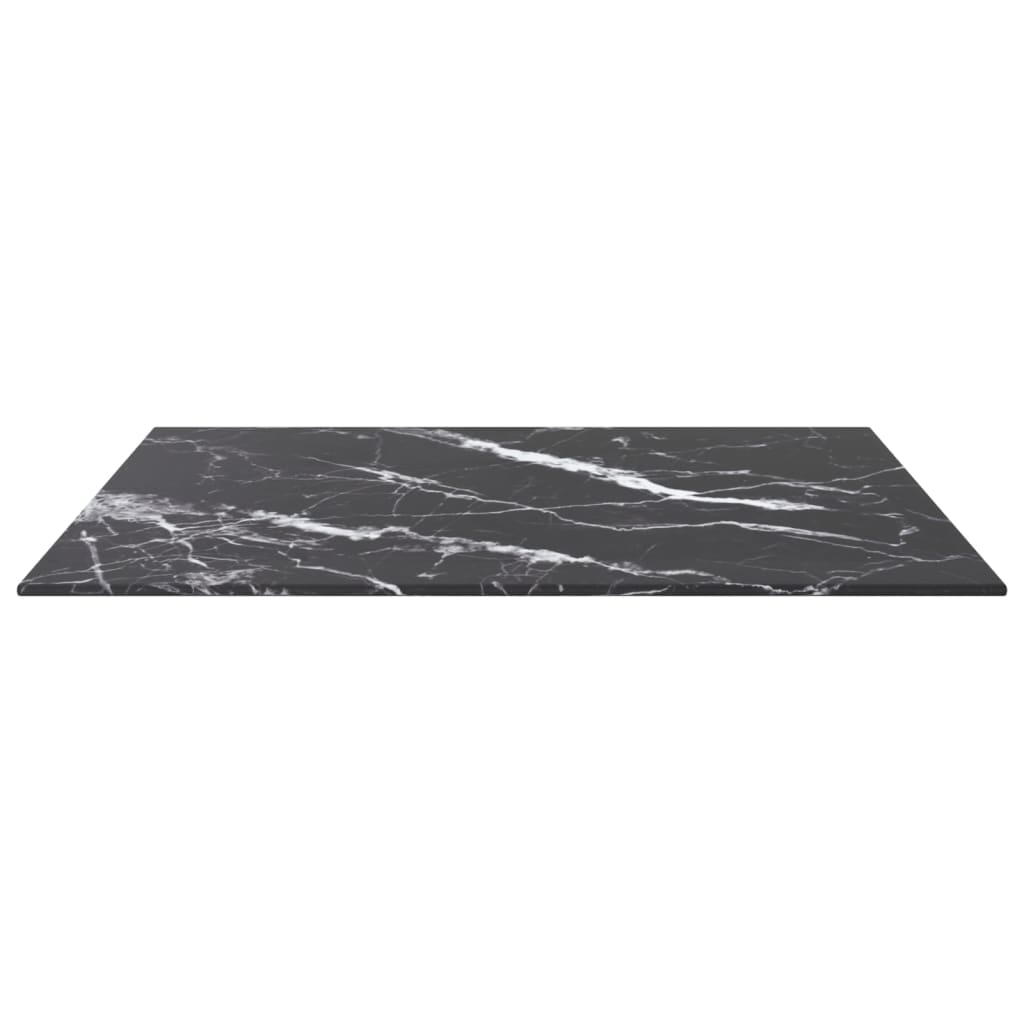 Plateau de Table Noir 60x60 cm 6 mm Verre Trempé Motif Marbre