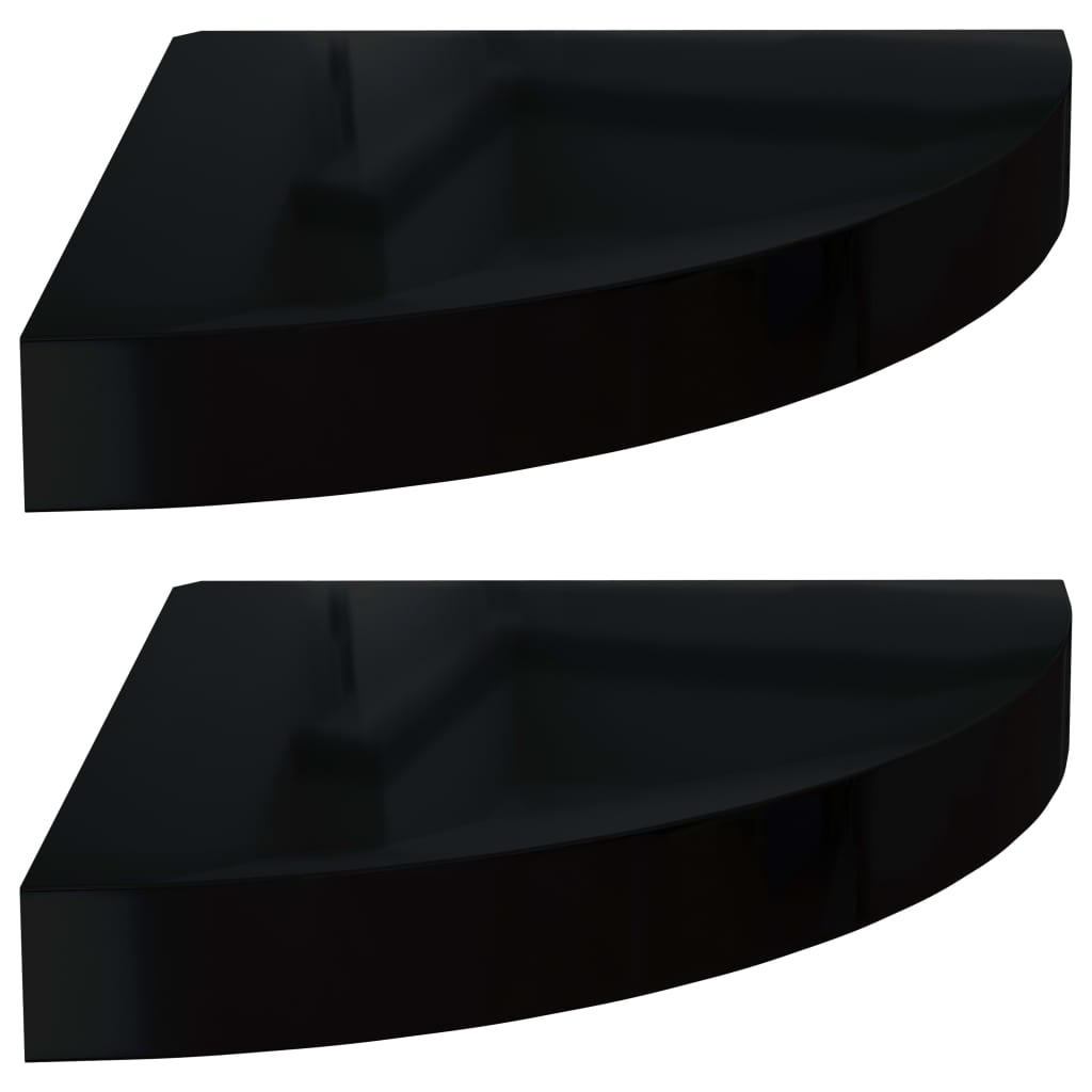 Étagères d'angle flottantes 2 pcs Noir brillant 25x25x3,8 cm MDF