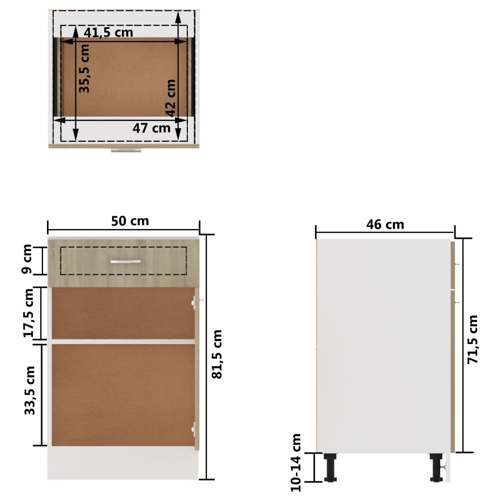 Meuble bas à tiroirs Chêne Sonoma 50x46x81,5 cm Bois d'ingénierie