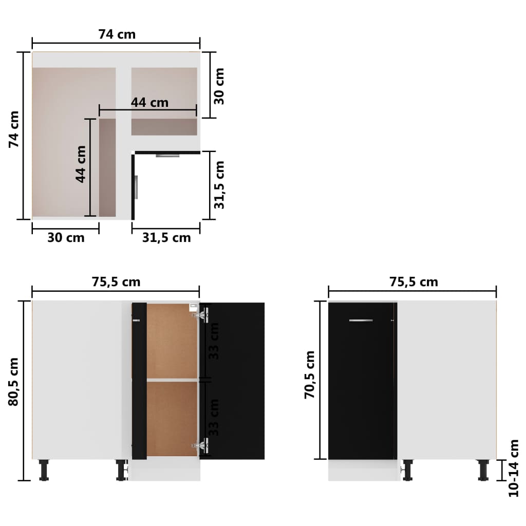 Meuble bas d'angle Noir 75,5x75,5x80,5 cm Bois d'ingénierie