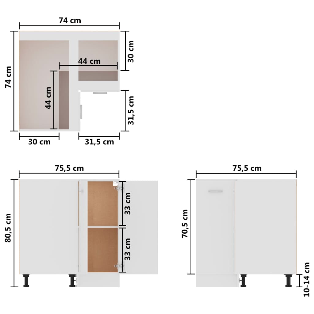 vidaXL Corner Bottom Cabinet High Gloss White 75.5x75.5x81.5 cm Engineered Wood